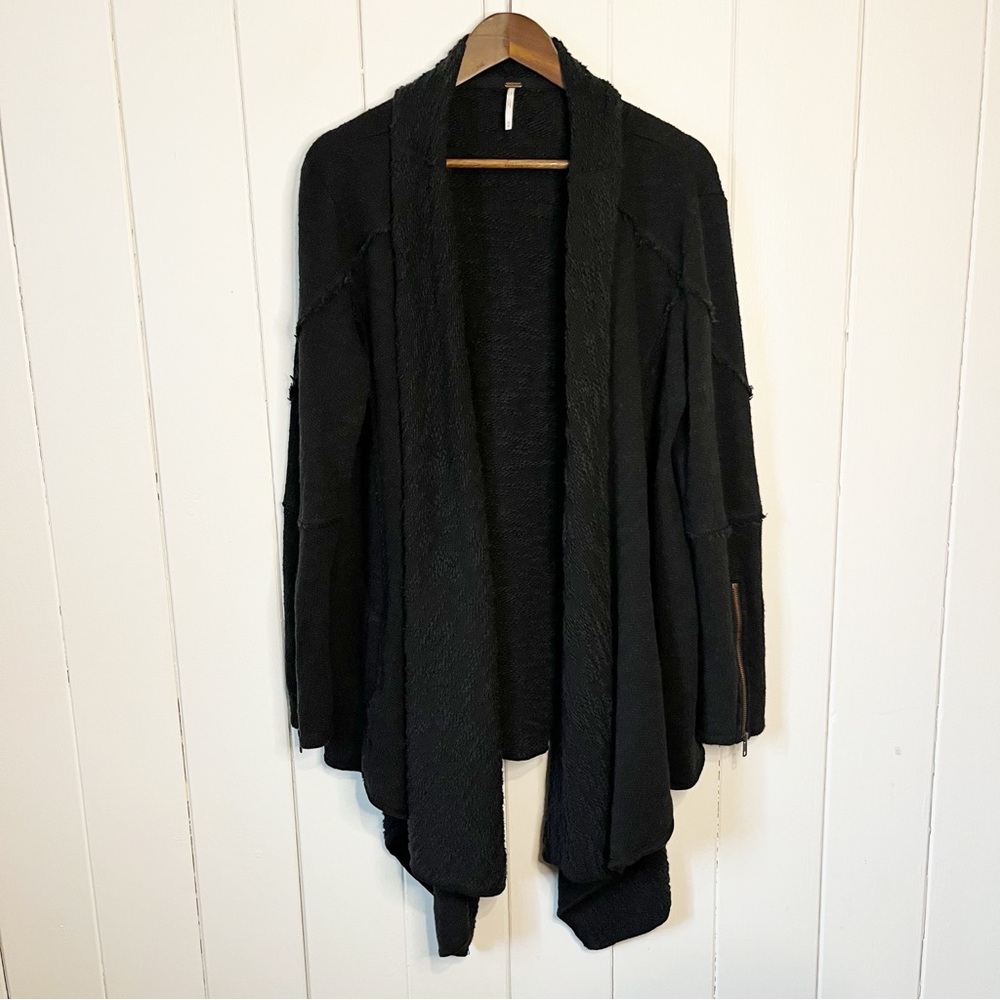 Free People In The Loop Black Draped Open Front Cardigan. Size Medium.
